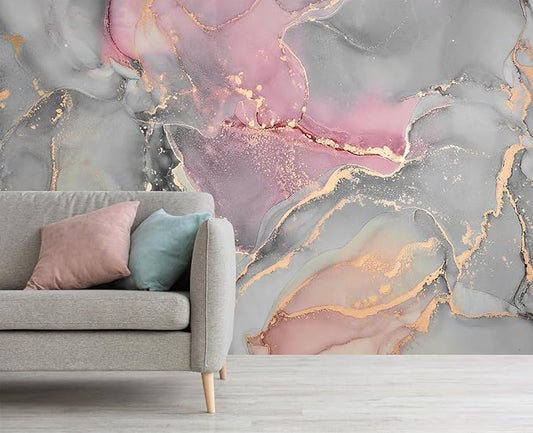 Grey and Pink Marble Wallpaper Abstract Art Texture Background Wall Mural for Bedroom Bathroom（Not Peel and Stick）
