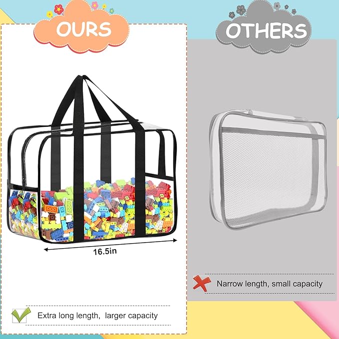 6 Packs XXL Toy Storage Bags 16.5×11.8×6.8In with Labels, Large Capacity Reusable Clear PVC Board Game Storage, Travel Waterproof Organizer Bags with Zipper