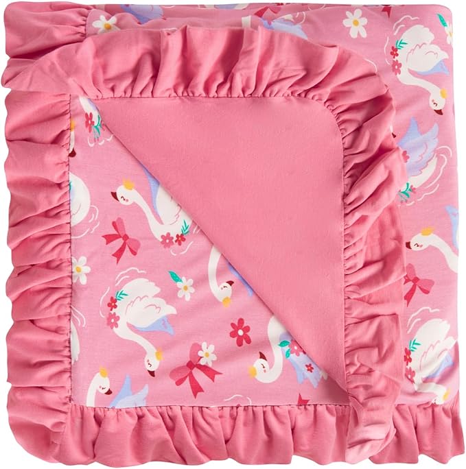 Premium Baby Blankets, Soft Viscose from Bamboo Blanket for Girls, Nursery Crib Bedding Quilt for Newborn and Toddler, Ruffle Blanket Cooling for Hot Sleepers, 50''x50'' Beautiful Swan