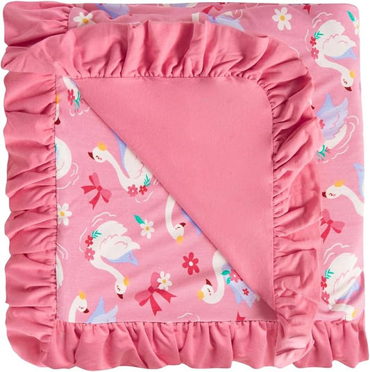 Premium Baby Blankets, Soft Viscose from Bamboo Blanket for Girls, Nursery Crib Bedding Quilt for Newborn and Toddler, Ruffle Blanket Cooling for Hot Sleepers, 50''x50'' Beautiful Swan
