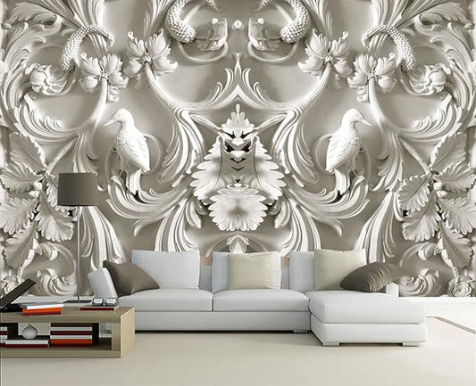 White Gypsum Art Wall Mural Wallpaper for Bedroom 137" x 100"