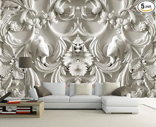 White Gypsum Art Wall Mural Wallpaper for Bedroom 103" x 69"