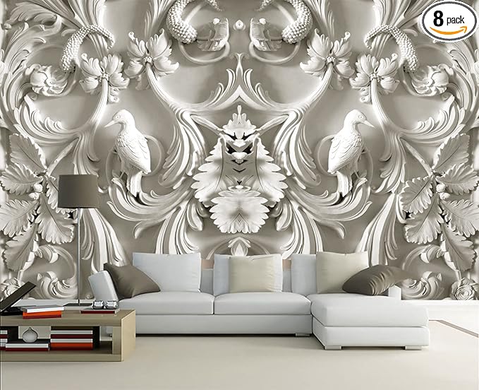 White Gypsum Art Wall Mural Wallpaper for Bedroom 178" x 117"