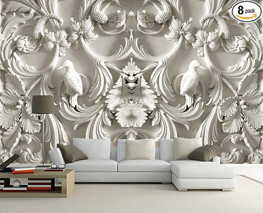 White Gypsum Art Wall Mural Wallpaper for Bedroom 178" x 117"