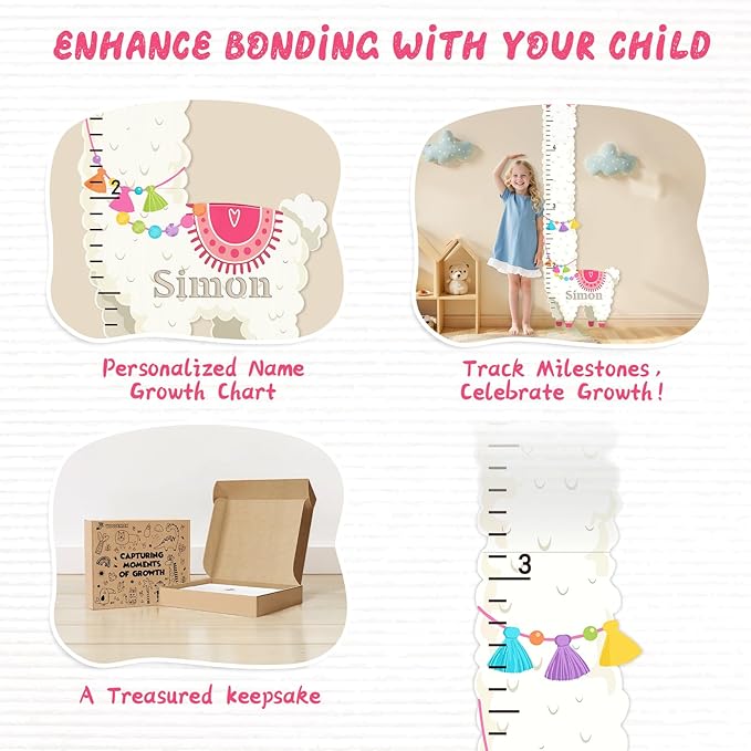 Personalized Child Growth Charts, Alpaca Wooden Kids Height Wall Chart, Height Measurement for Wall Kids Room Nursery Decor