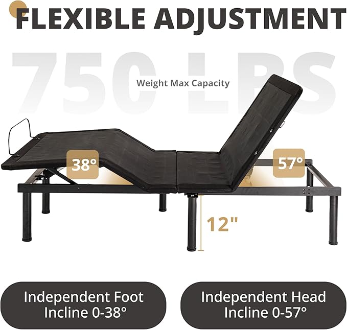 EGOHOME Split King Adjustable Bed Frame with Wireless Remote,Independent Head and Foot Incline Electric Bed Base with Adjustable Legs Massage,Zero Gravity, LED Night Lights,USB