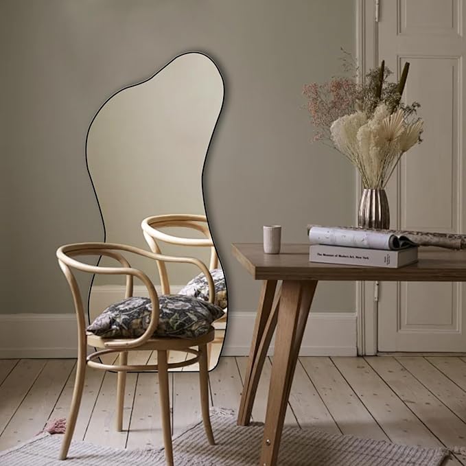 POZINO Irregular Mirror, Asymmetrical Wall Mirror, 47.2"x22" Frameless Abstract Mirrors for Wall, Modern Unique Shape Mirrors for Living Room Bathroom Bedroom Entryway Hallway