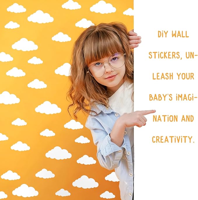 Cloud Wall Decals, 8 Sheets 104Pcs White Clouds Vinyl Wall Stickers Peel and Stick Cloud Decals for Bedroom Home Nursery Classroom Wall Art Decorations
