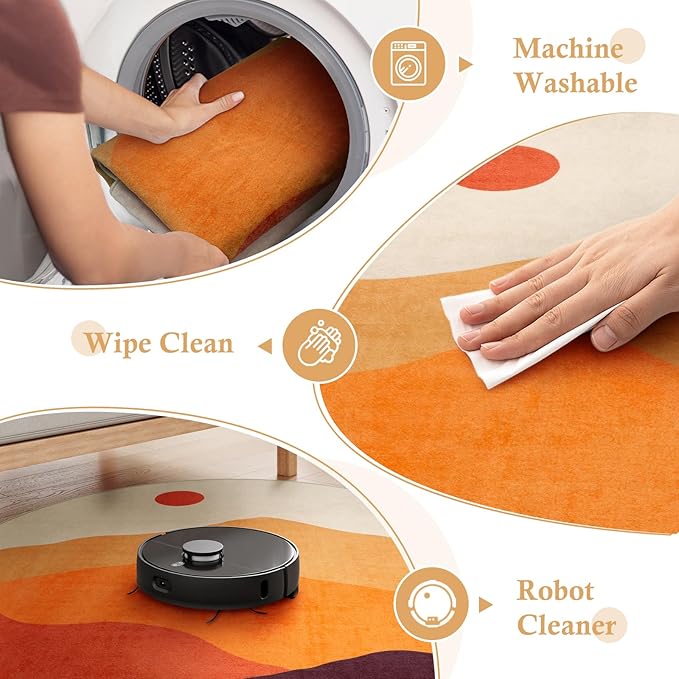 Sunset Round Rug 4ft, Orange Round Bathroom Rug Non Slip Washable Circle Rug for Entryway, Soft Circular Bedroom Rugs Abstract Throw Carpet for Living Room Dining Room