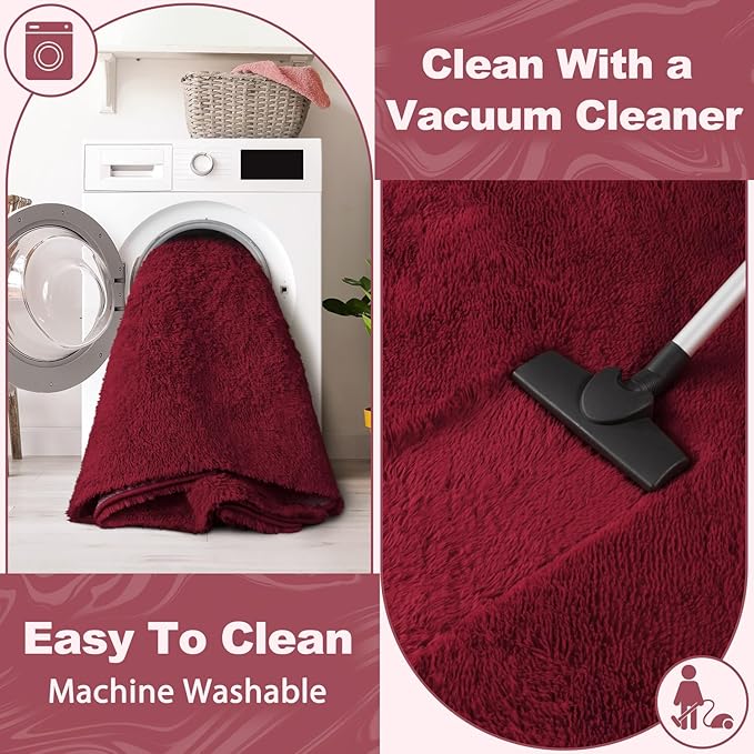 EVOIONOS Burgundy Round Rug for Bedroom, 4x4 Ft Fluffy Soft Circle Area Rugs for Living Room, Plush Shaggy Circular Carpet for Indoor Floor Bedside Kids Nursery, Machine-Washable Home Decor Aesthetic