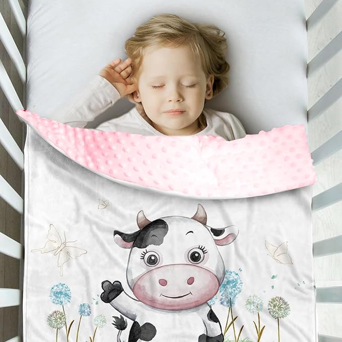 Personalized Baby Blankets for Boys Girls, Custom Name Cows Theme Baby Blanket, Soft Receiving Blanket for Newborns and Toddlers, Ideal for Baby Showers and Nursery Decor