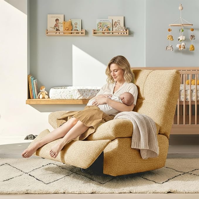 Nouhaus Swivel Rocking Chair Nursery, Oversized Glider Rocker Recliner Chairs with Footrest, USB & Type-C Ports, Rocking Recliner Chair for Nursery, Living Room (Snooze Classic, Autumn Brown)