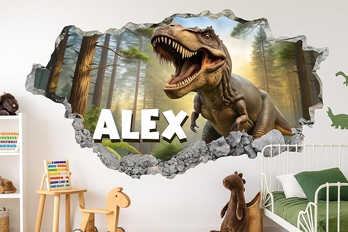 Personalized Dinosaur Wall Decal for Kids – Custom Name T Rex Wall Sticker for Boys Bedroom – Dinosaur Room Decor – 3D Dino Wall Art for Playroom Nursery – Custom Kids Name Wall Graphic