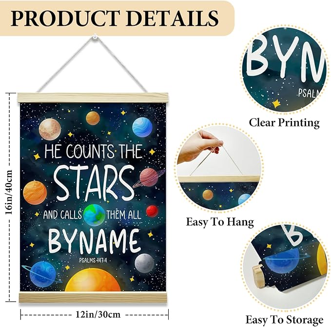 Nopoben Outer Space Poster Hanger Frame, Solar System Canvas Wall Art, Planets Wall Decoration for Kids, Nursery Classroom Kids Room Playroom Preschool Decor(12x16 Inches)-03