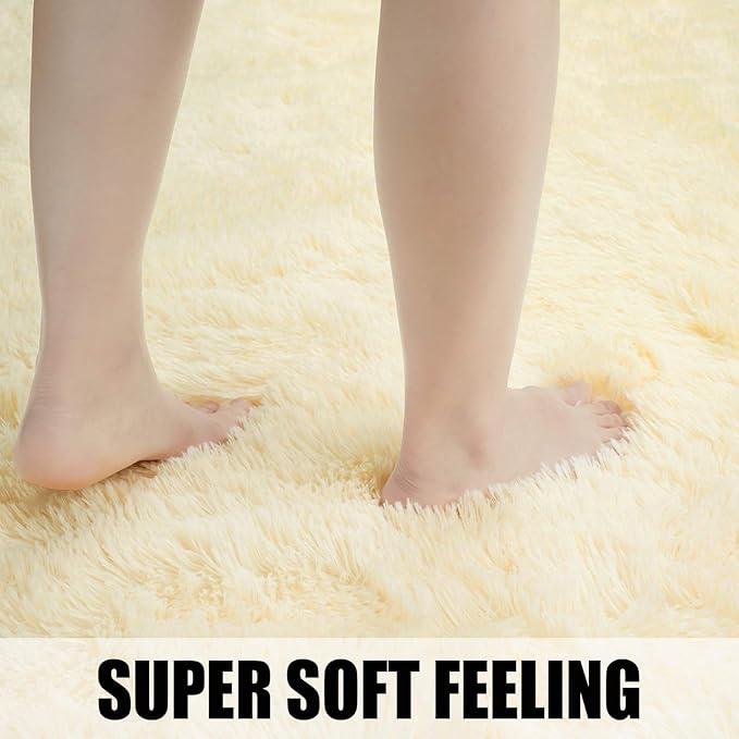 Merelax Modern Soft Fluffy Large Shaggy Rug for Bedroom Livingroom Dorm Kids Room Indoor Home Decorative, Non-Slip Plush Furry Fur Area Rugs Comfy Nursery Accent Floor Carpet 4'x6' Light Champagne