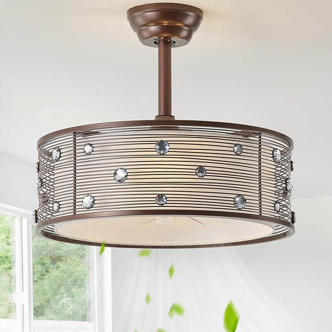 20" Farmhouse Fandelier Ceiling Fan with Light, Rustic Chandelier Ceiling Fans with Lights Remote Control, Caged with 6 Speeds for Bedroom, Living Room, Nursery
