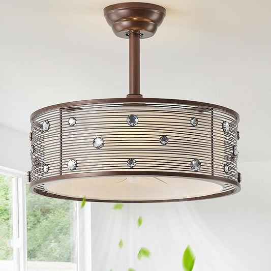 20" Farmhouse Fandelier Ceiling Fan with Light, Rustic Chandelier Ceiling Fans with Lights Remote Control, Caged with 6 Speeds for Bedroom, Living Room, Nursery