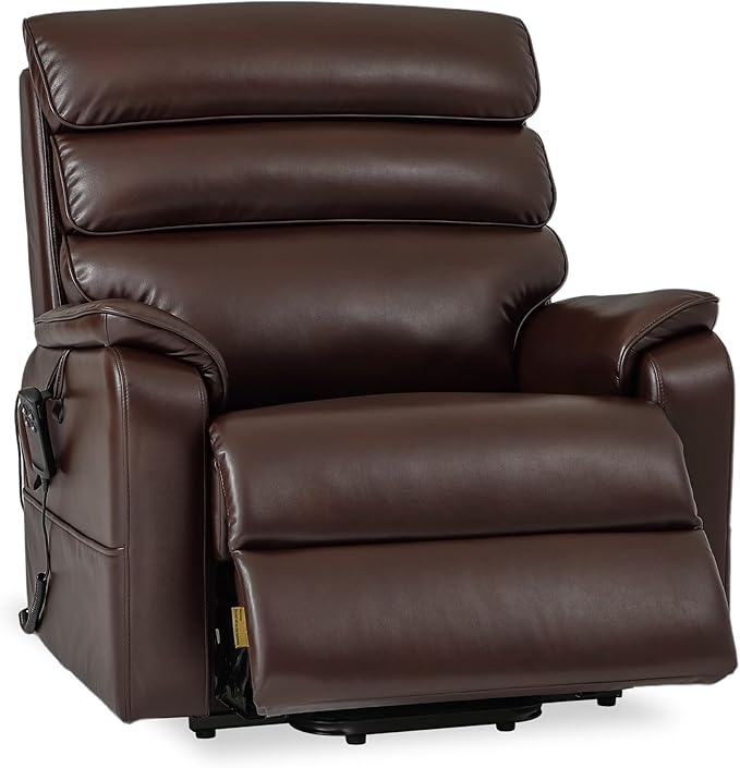 DYNOX Big Man Lift Chair 500lbs Extra Large Wide Lift Recliner Oversized Tri-Motor Power Lift Chair for Elderly, Massage & Dual Heat for Back and Seat (9398, Faux Leather, Brown)