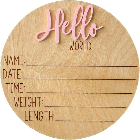 Hello World Newborn Sign, Baby Announcement Sign, Birth Announcement Sign, Hello World Nursery Sign, Baby Hospital Sign, Photo Prop for baby girl boy - (Dusty Rose)