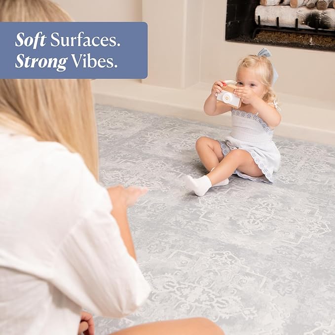 Toddlekind Playmat - Premium Foam Playmat 4 x 6 feet 6 Tile Extra Thick Foam Floor Puzzle Mat for Babies/Toddlers Stylish Non-Toxic Odorless. Perfect for Tummy Time Crawling and Play. 0m+ (Pearl Blue)
