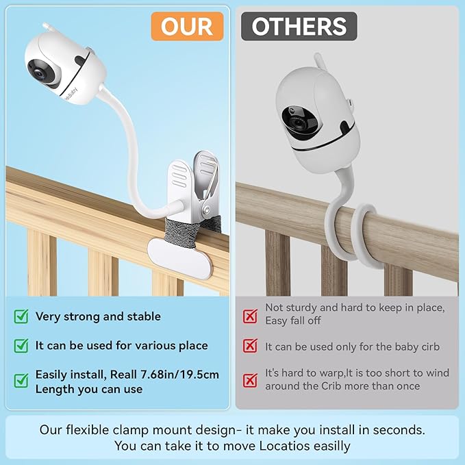 Baby Monitor Mount Compatible with HelloBaby for HB6550/ HB6560/ HB65/ HB6351/ HB40/ HB6339/ HB6336, ANMEATE SM935E Monitor, Adjustable Baby Monitor Stand Flexible Clip Clamp Mount No Drilling