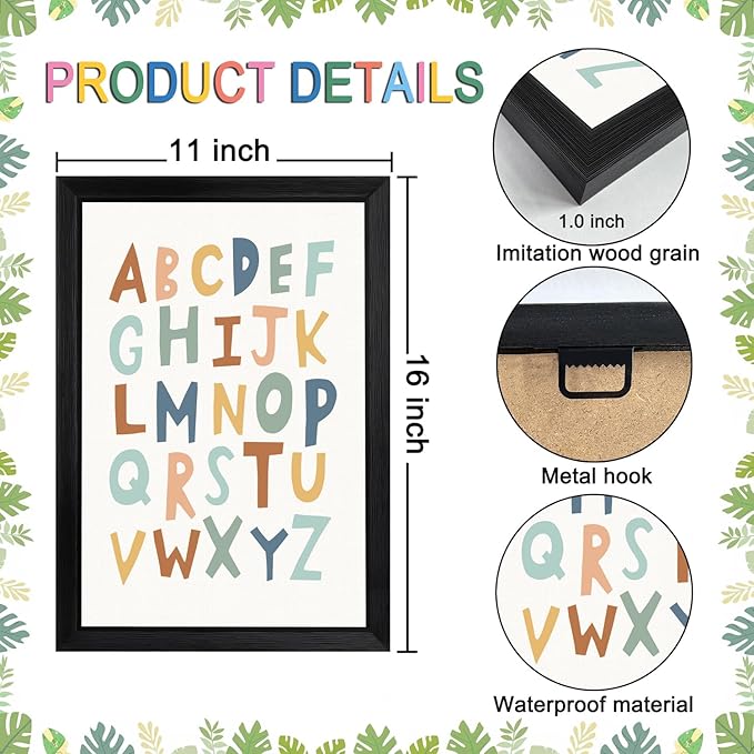 3 PCS Alphabet Framed Playroom Wall Decor,Classroom Must Haves Boho Educational ABC Poster Wooden Sign for Baby Girl Kid Boy Toddlers,Neutral Preschool English Letters Nursery Decor for Homeschool Kindergarten Kids Learning Black