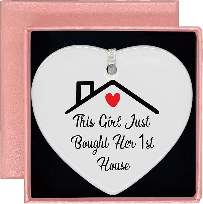 Heart Shaped Christmas Ornament-New Homeowner Gift-Happy New Home Present for First Time Buyer Realtor-Housewarming Ceramic Keepsake Decor with Gift Box