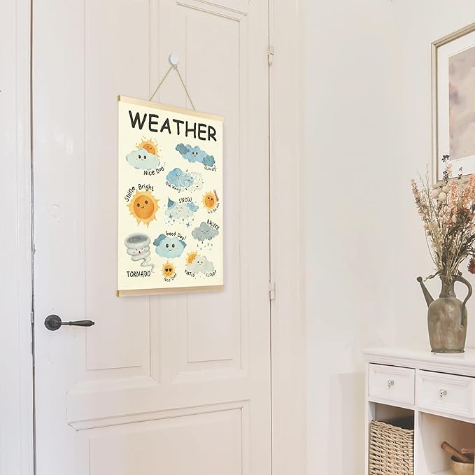 CGBHW Weather Poster Hanger Frame 12x16, Classroom Weather Educational Preschool Poster, Toddlers 1-3 Learning Posters Wall Art Hanging Decor for Toddlers Kids Room Nursery Preschool Playroom