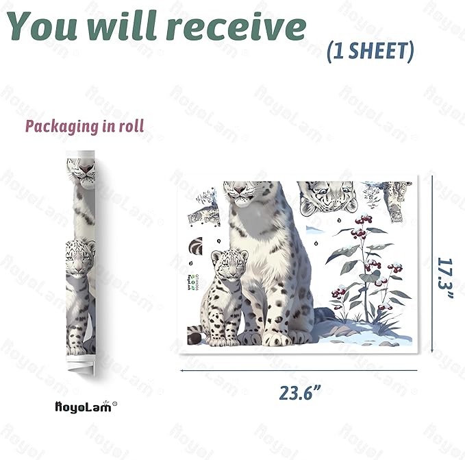 Cute Snow Leopard with Cub On The Snow Wall Decal Nursery Animal Wall Sticker Removable Peel and Stick Wall Art Decor for Kid Baby Classroom Preschool Living Room Playroom Bedroom School