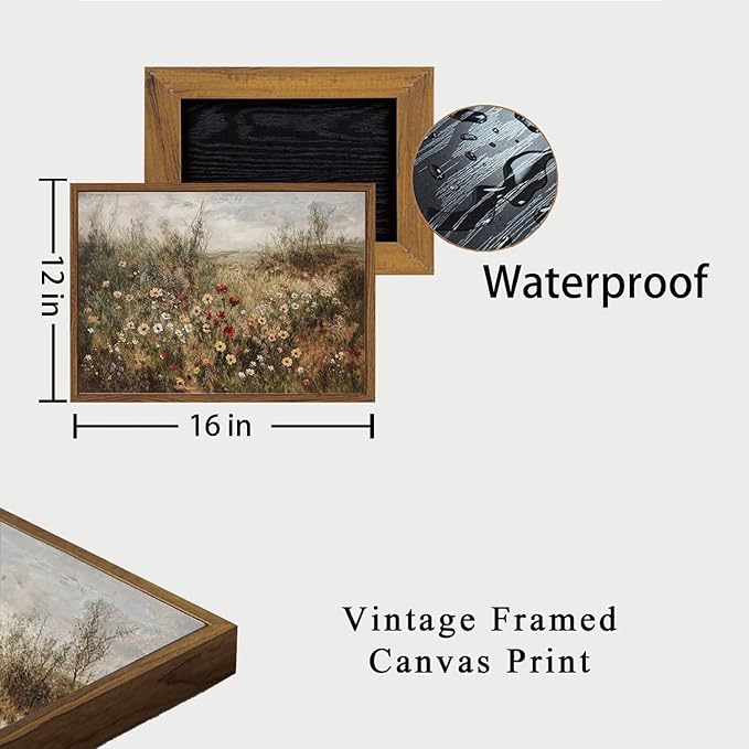 OIQArtOIQ Vintage Wildflowers Landscape Wall Art Framed Floral Natural Scenery Oil Painting Canvas Prints Country Farmhouse Fall Decor Pictures Kitchen Bedroom Living Room Bathroom