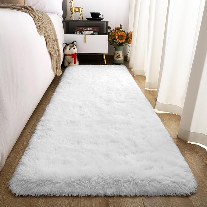 Merelax Soft Runner Rugs for Living Room Hallways Entry, 2x6 Snow White Fluffy Fuzzy Rug for Christmas Trees Holiday Decor Aesthetic, Non-Slip Plush Shaggy Furry Bedside Indoor Floor Shag Carpet