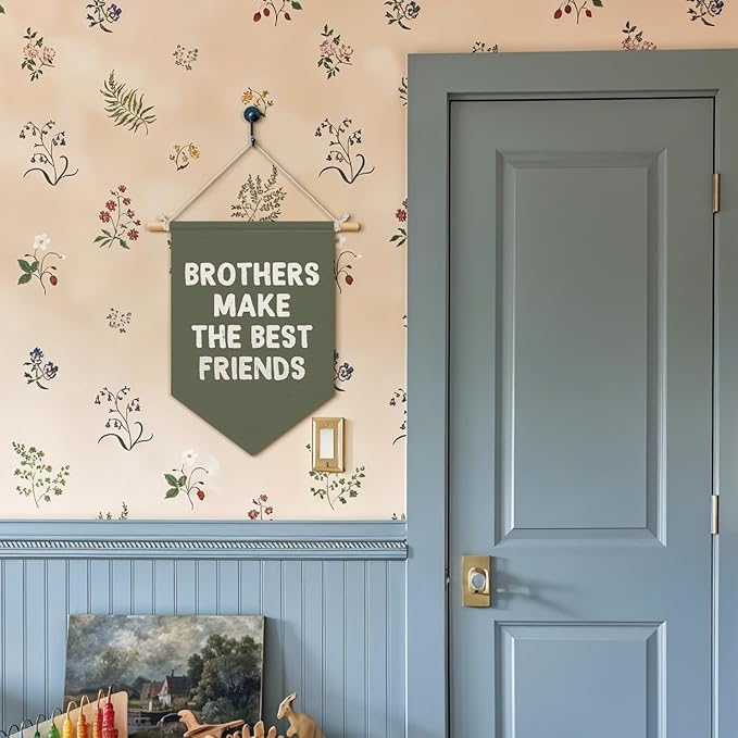Wheatwin Boys Room Decor, Brothers Make the Best Friends Wall Hanging Pennant Flag Banner, Sage Green Wall Decor for Nursery Toddler Baby Little Boys Bedroom Playroom 15x11 Inch