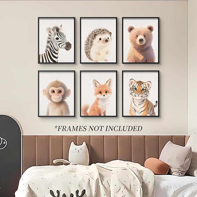 VOLIX Baby Room Wall Art, Jungle Animal Baby Animals Decor, Children Bedroom Decorate, 8x10 inch, UNFRAMED
