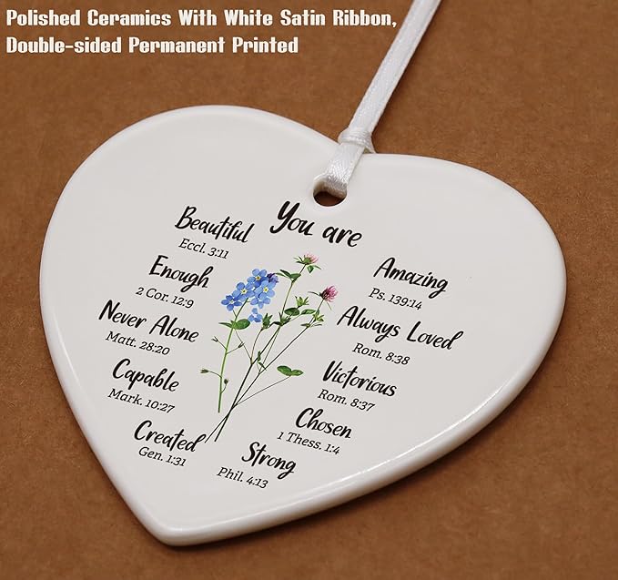 Heart Shaped Christmas Ornament-Christian Scripture Bible Verse Gift-Affirmation Inspirational Reminder for Women Girls-Mother's Day Birthday Graduation Keepsake