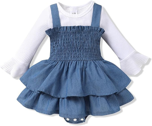 YOUNGER TREE Newborn Baby Girl Fall Winter Outfits Long Sleeve Romper Corduroy Overall Dress Infant Skirt Clothes Sets