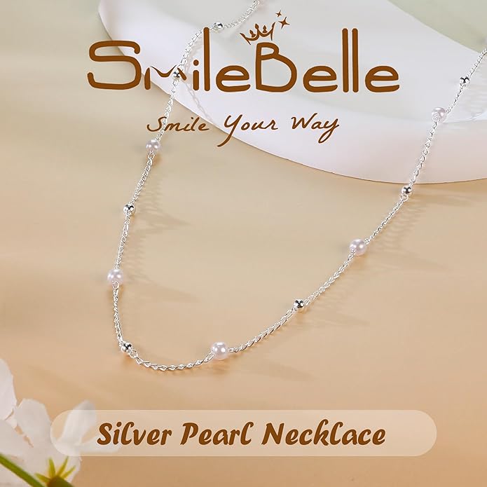SmileBelle Pearl Necklaces for Women, Daisy Pearl Choker as Christmas Stocking Stuffers for Teens, Silver Daisy Pearls Jewelry Trendy Stuff Birthday Gifts 3 Pearls White Necklace as Wedding Jewelry