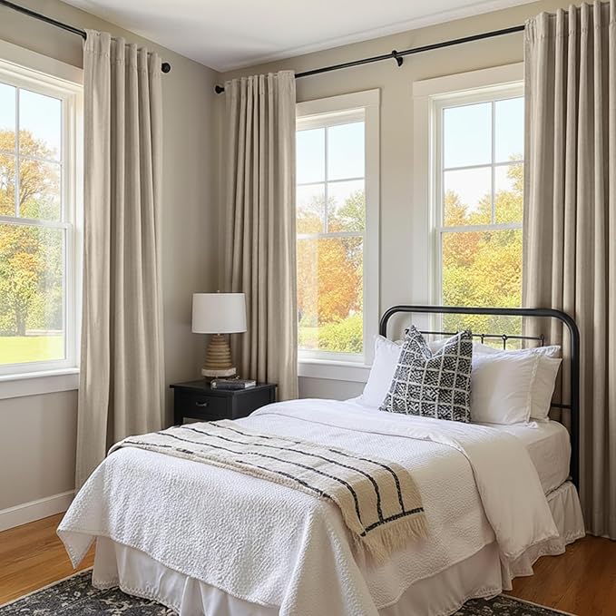 INOVADAY 100% Blackout Curtains for Bedroom, Black Out Curtains 90 Inch Long, Clip Rings Linen Blackout Drapes, Thermal Insulated Room Darkening for Living Room, 2 Panels - Earthy Beige,W50xL90