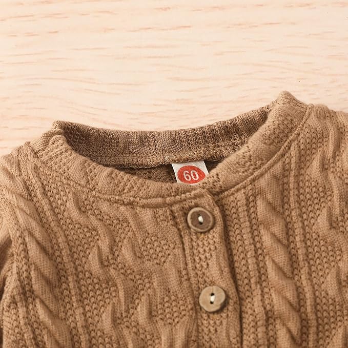 Newborn Baby Boy Girl Clothes Ribbed Knitted Cotton Long Sleeve Romper Long Pants Solid Color Fall Winter Outfits
