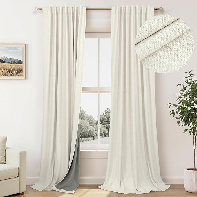 Pitalk Living Room Curtains 90 Inches Long 2 Panels Set Blackout Darkening Curtains for Holiday Christmas Decoration Summer Heat Blocking Drapes for Bedroom Wide 38 x 90 Length Ivory Cream Colored