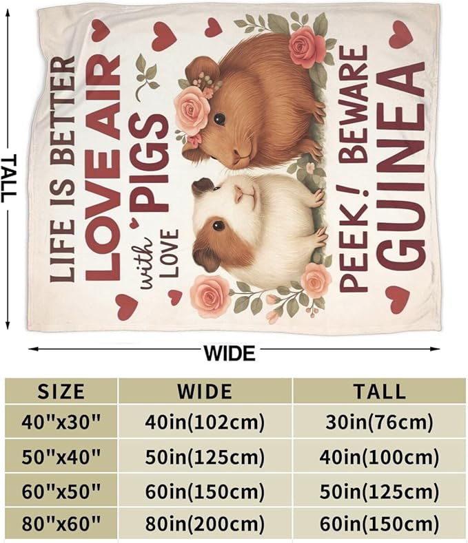 Cute Guinea Pig Throw Blanket Soft Cozy Fleece Fuzzy Plush Warm Stuff Bedding Blanket for Boys Girls Kids Adult Men Women 50"X60"
