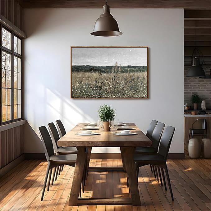 OIQArtOIQ Vintage Framed Wall Art Wildflower Field Meadow Canvas Art Prints Rustic Farmhouse Landscape Pictures Wall Decor Modern Cottagecore Paintings Artwork For Bedroom Bathroom Office Living Room