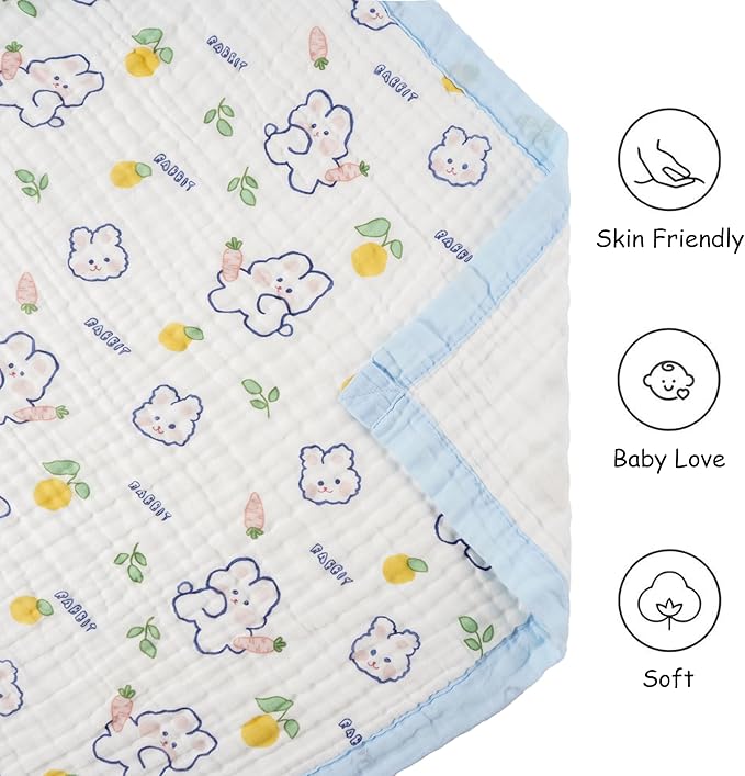 Muslin Baby Blankets, Nursery Blankets for Boys Girls, Swaddle Blankets Neutral Soft Lightweight Toddler and Kids Throw Blankets (Lemon Bunny)