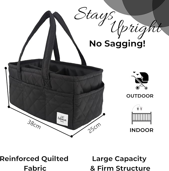 Adonia & Co Diaper Caddy Organizer – Large Nursery Storage Basket for Newborn Essentials – Portable & Machine Washable (Black)