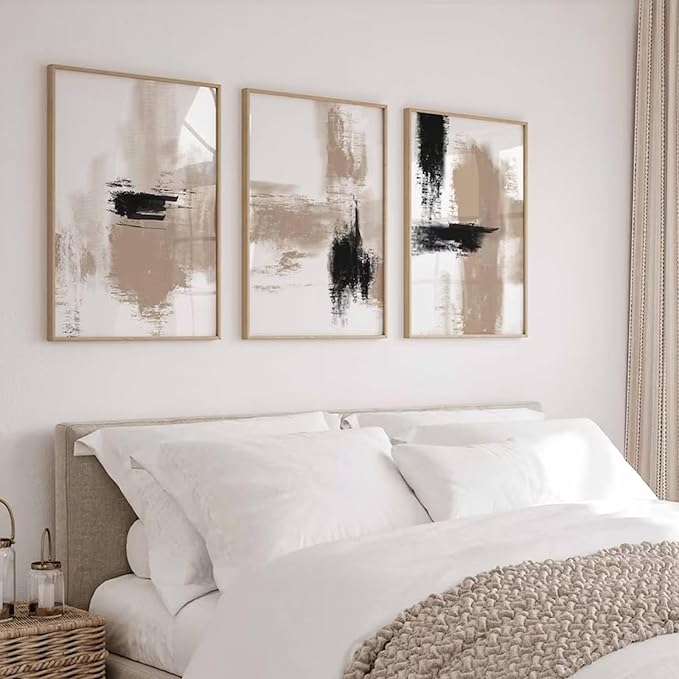 Joocrise Beige Abstract Wall Art Painting Set of 3 Neutral Canvas Wall Art Prints Black Beige Modern Wall Decor Minimalist Art Pictures Abstract Modern Artwork for Room Bedroom 24x36 Inch Unframed