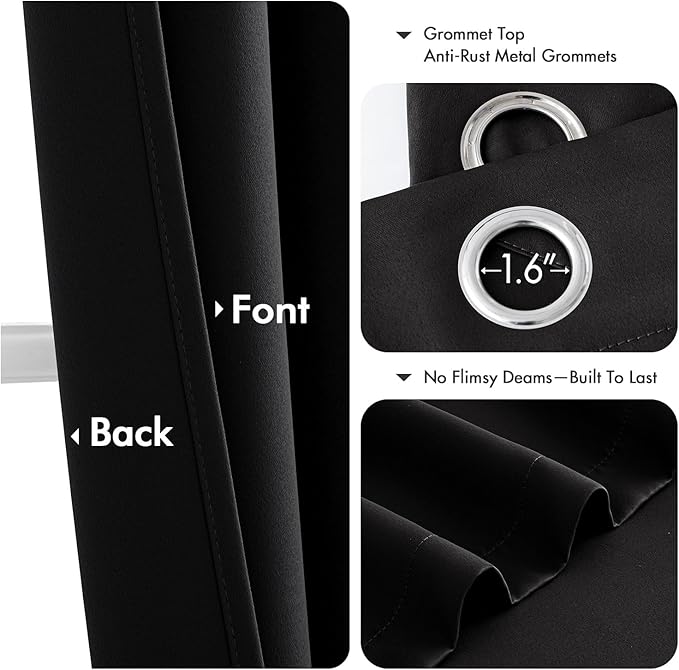 MIULEE Black Blackout Curtains for Bedroom Living Room 64 Inches Long 2 Panels, Thermal Insulated Room Darkening Drapes Solid Grommet Top Noise Reduction Light Blocking Window Treatments 40x64 Inch