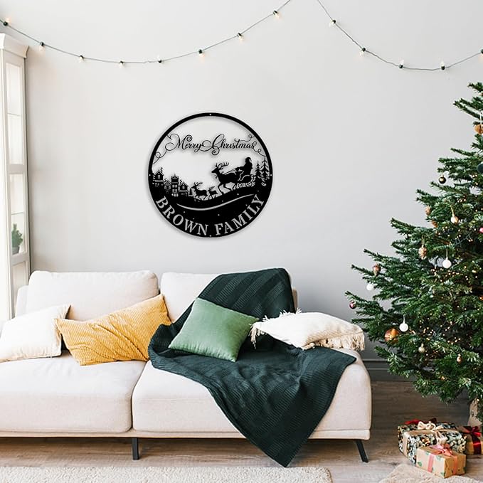 Custom Christmas Welcome Sign, Personalized Reindeer Metal Sign, Indoor/Outdoor Porch Decor, Black Wall Art, Party Supplies, Personalized Christmas Gifts