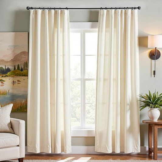 jinchan Linen Blend Curtains 90 inch Length 2 Panels for Bedroom Living Room, Light Filtering 50 inch Wide Farmhouse Drapes with Rod Pocket Back Tab(50W x 90L, Ivory)