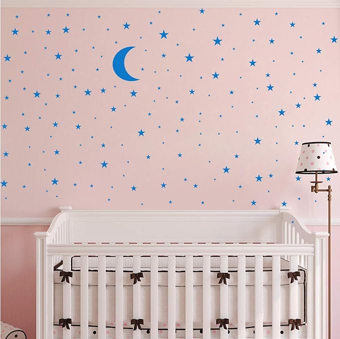 Moon and Stars Wall Decal Vinyl Sticker for Kids Boy Girls Baby Room Decoration Good Night Nursery Wall Decor Home House Bedroom Design YMX16 (Medium Blue)