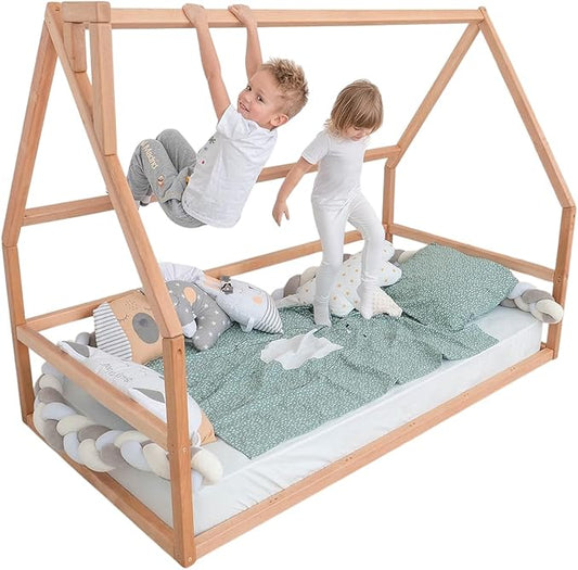 Montessori House Floor Bed - Toddler Floor Bed for Kids - King Low Kids Bedframe - Water Based Paint Used - 5 Sizes: Small, Twin, Full, Queen (Model 1)