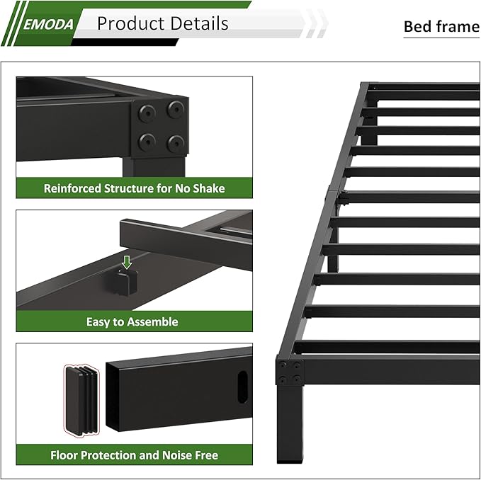EMODA 6 Inch Full Size Bed Frame Heavy Duty Metal Platform No Box Spring Needed, Easy Assembly Noise Free, Black